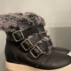 J Slide Leather Boots w/Gray Fur Trim